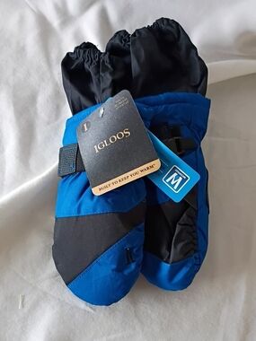 NWT Igloos Blue/Black Gray 3M Insulated Winter Mittens Youth Small Waterproof